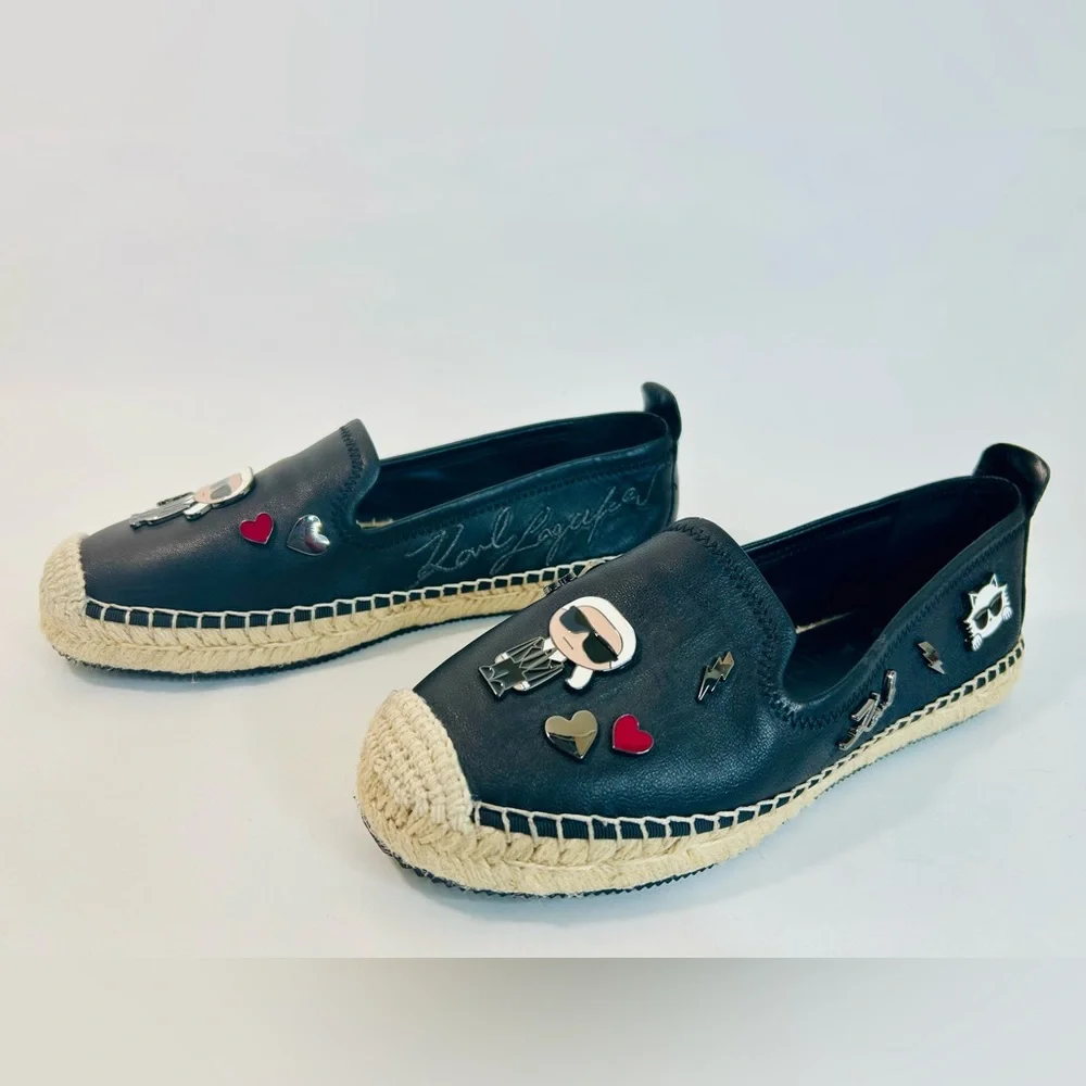Karl Lagerfeld Paris Women's Michaela Embellished Slip-On Espadrille Flats 7.5